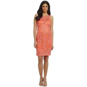 Sue Wong Soutache Lace Sheath Cocktail Dress Orange 4
